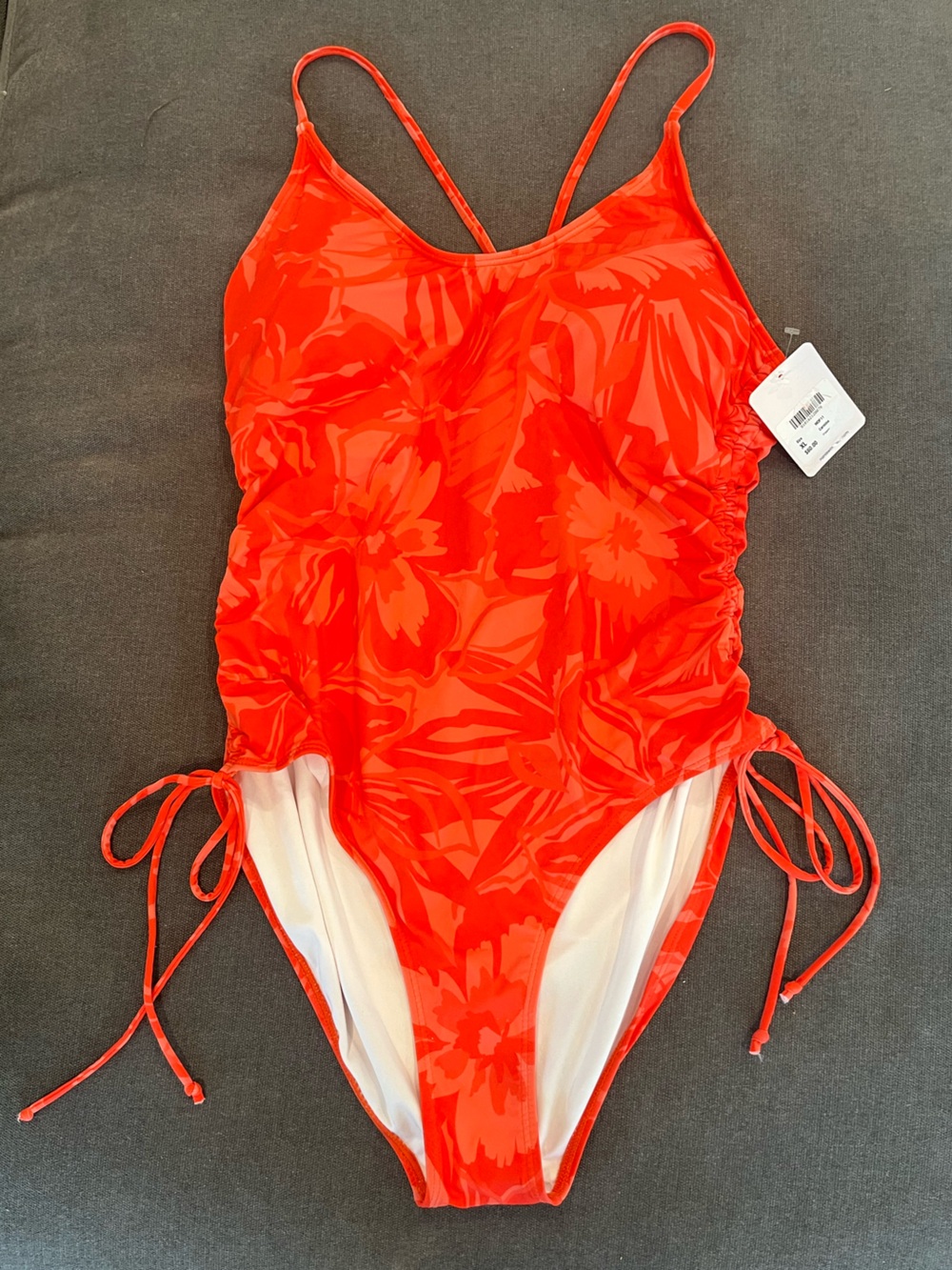 NWT Nani Floral Ruched One-Piece Swimsuit in Vivid Orange